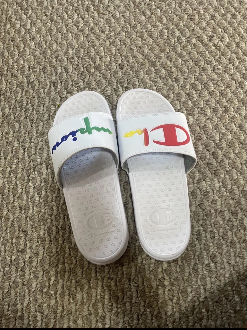 Women's multicolored Champion Slides Size 8